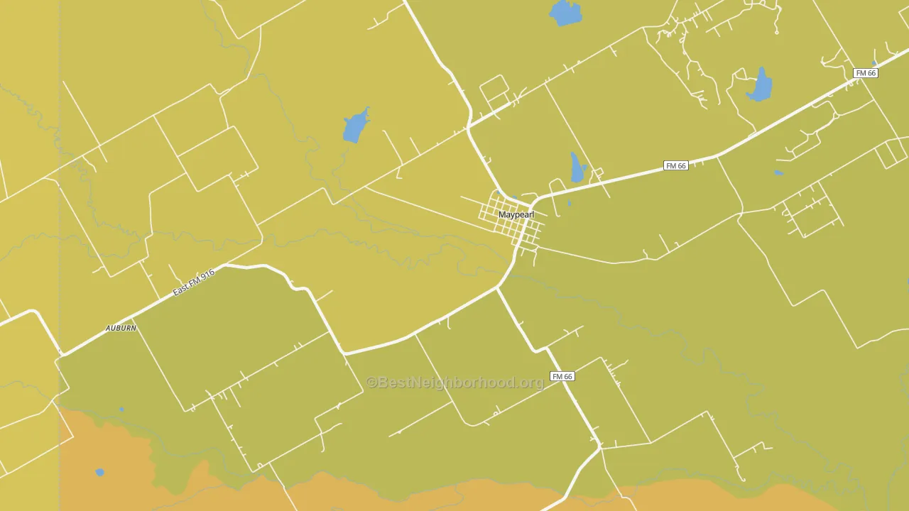 Map of the best neighborhoods in the 76064 area, with better matches in green and worse matches in red