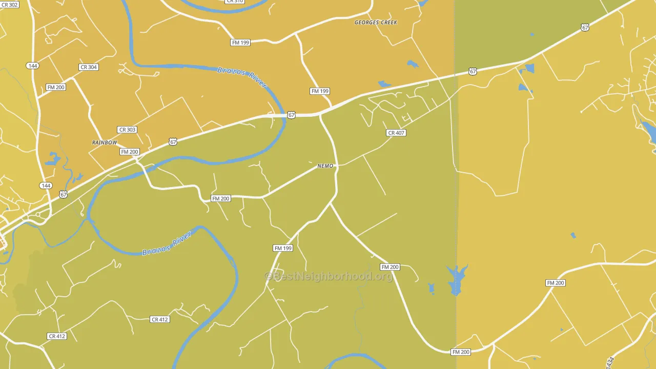 Map of the best neighborhoods in the 76070 area, with better matches in green and worse matches in red