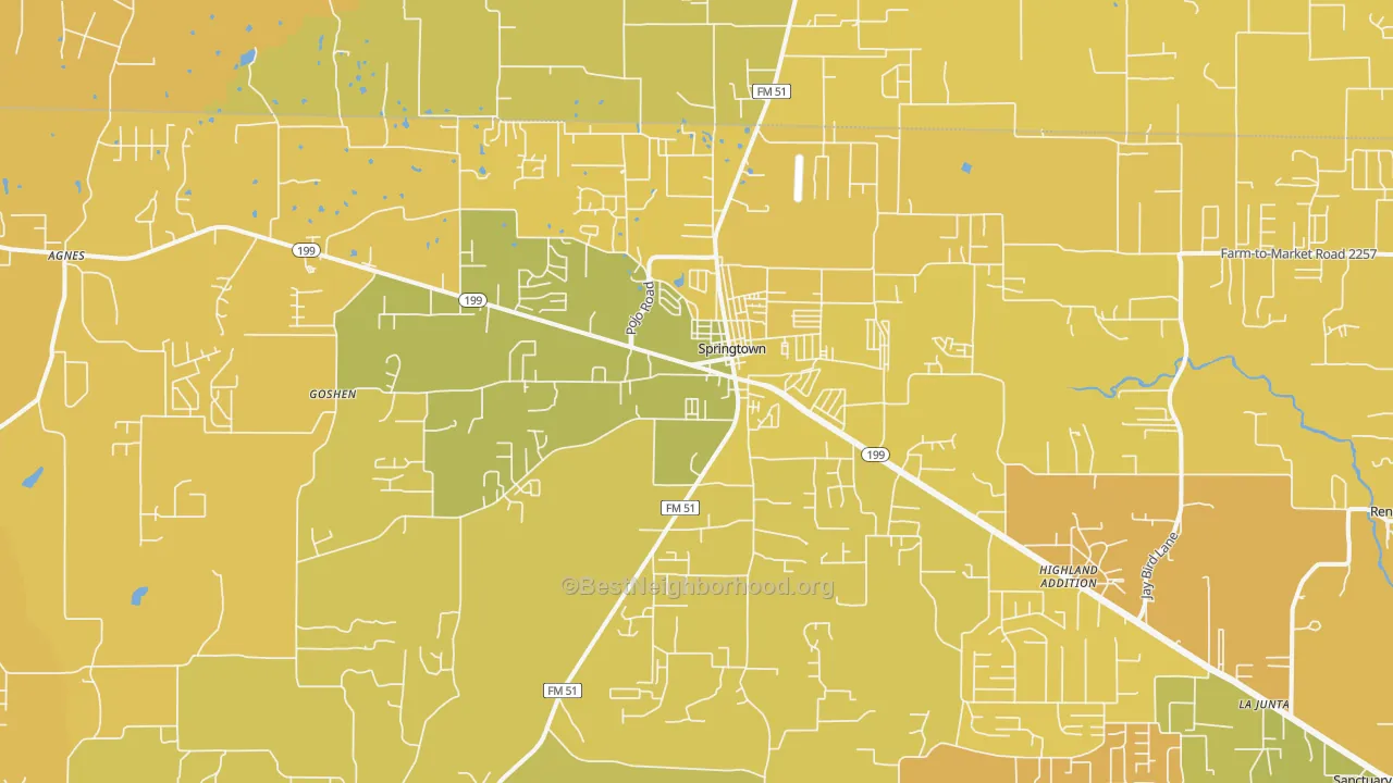 Map of the best neighborhoods in the 76082 area, with better matches in green and worse matches in red