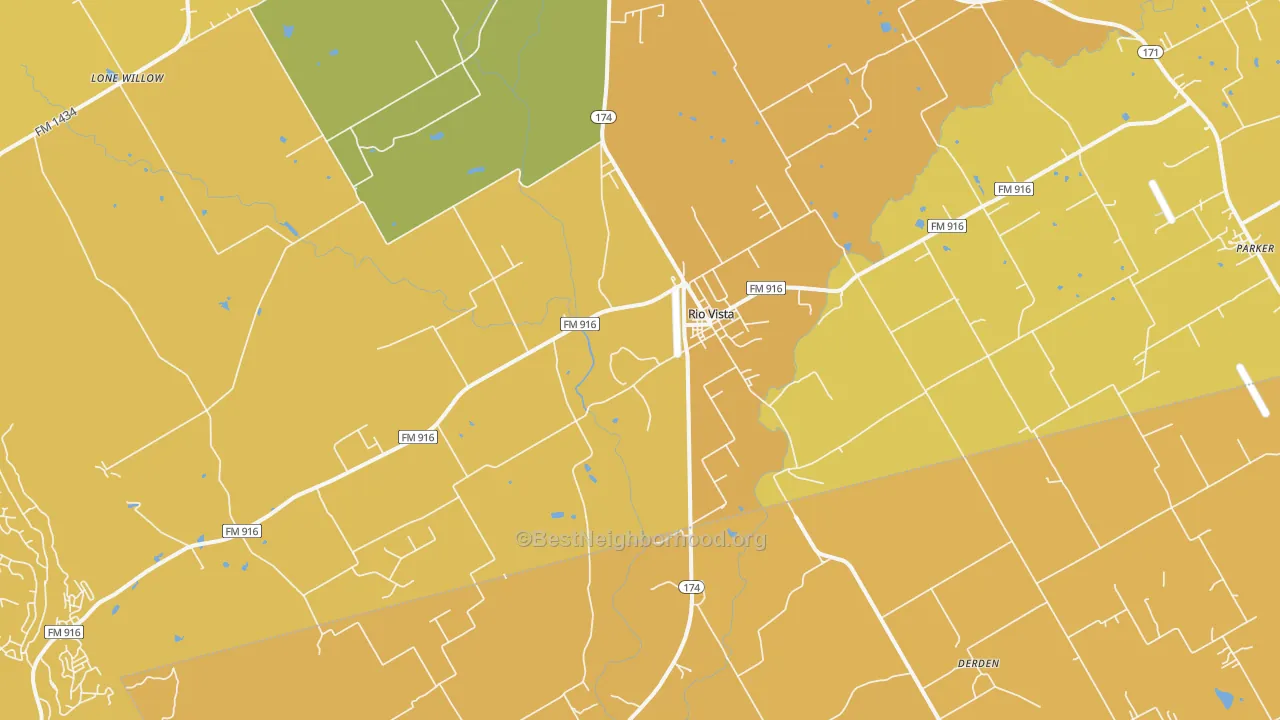 Map of the best neighborhoods in the 76093 area, with better matches in green and worse matches in red