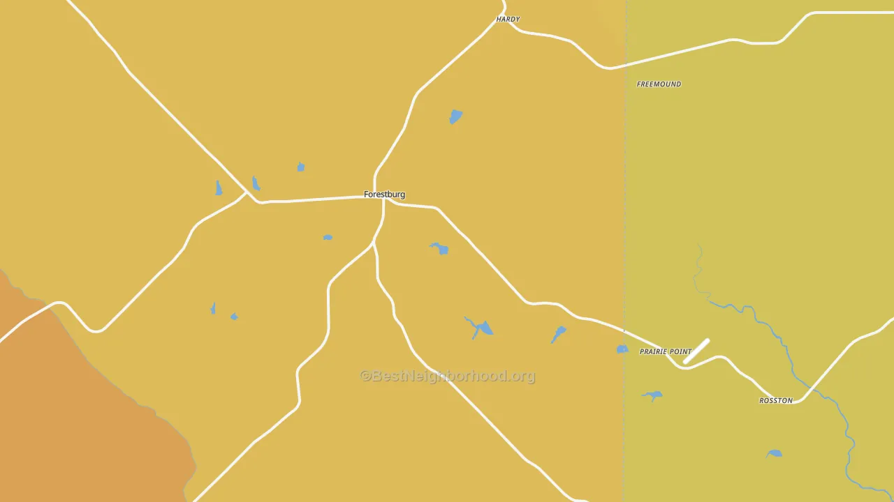 Map of the best neighborhoods in the 76239 area, with better matches in green and worse matches in red