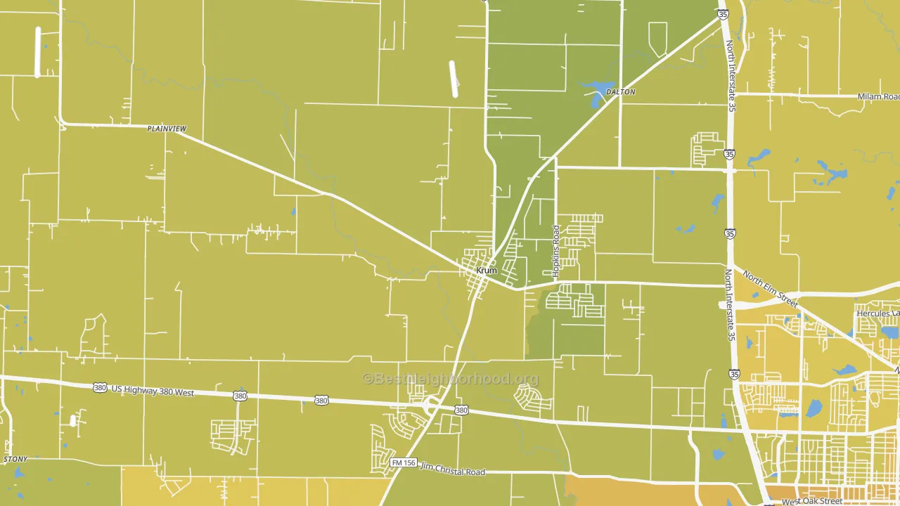 Map of the best neighborhoods in the 76249 area, with better matches in green and worse matches in red