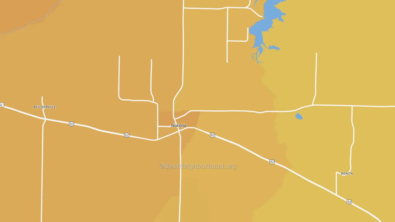 Map of the best neighborhoods in the 76255 area, with better matches in green and worse matches in red
