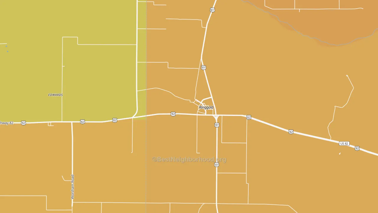 Map of the best neighborhoods in the 76261 area, with better matches in green and worse matches in red