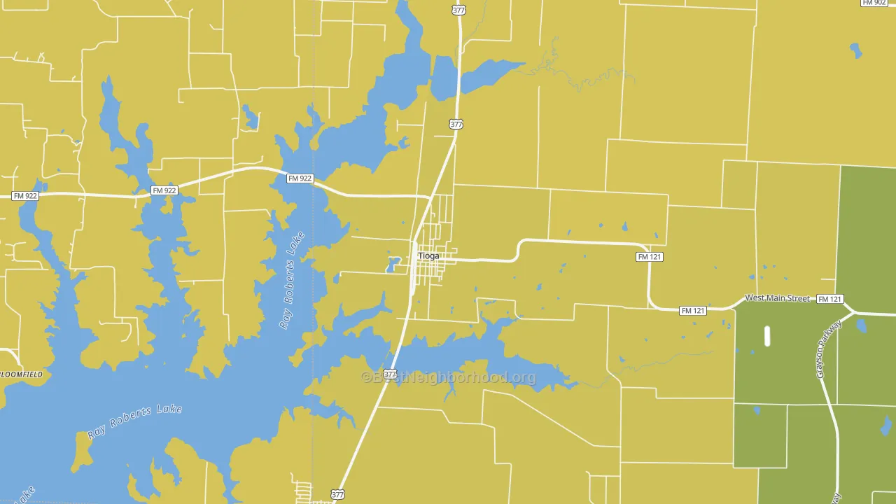 Map of the best neighborhoods in the 76271 area, with better matches in green and worse matches in red