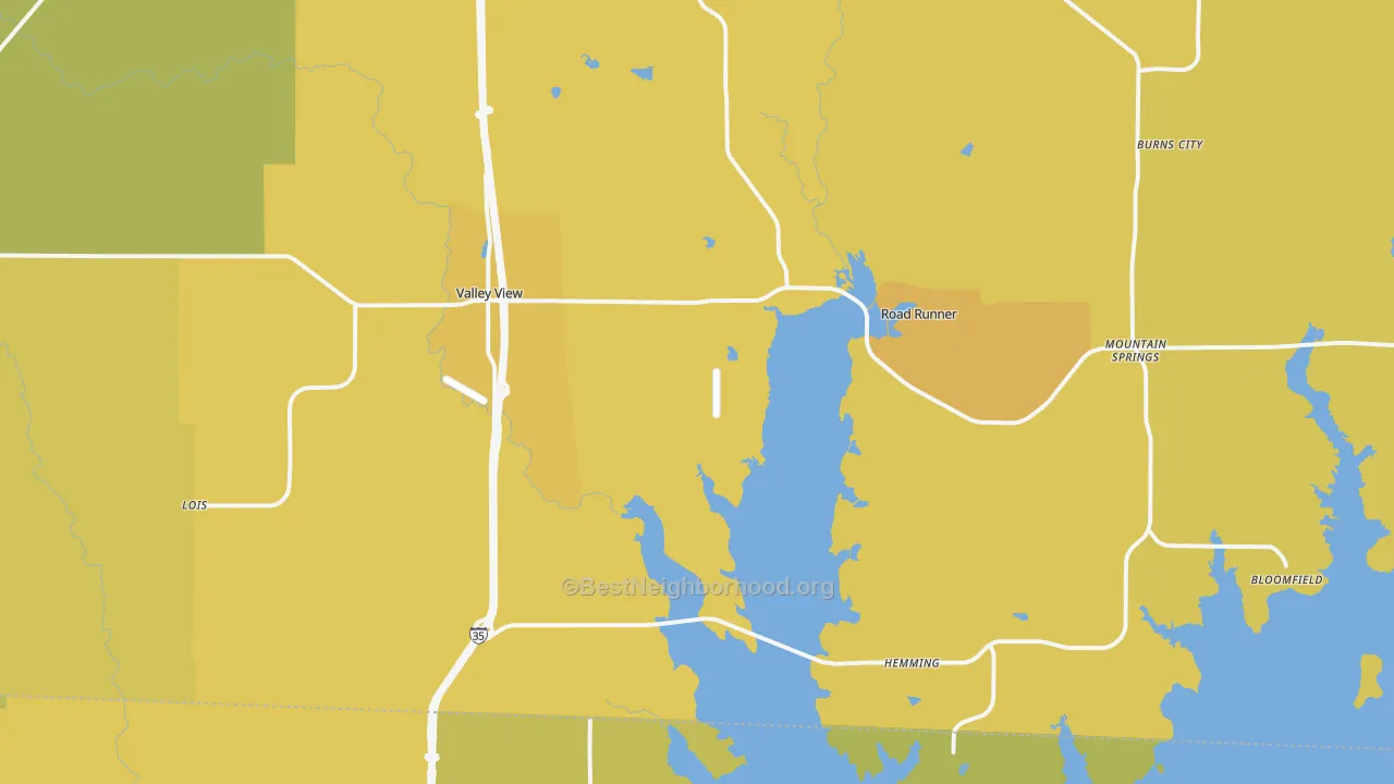 Map of the best neighborhoods in the 76272 area, with better matches in green and worse matches in red