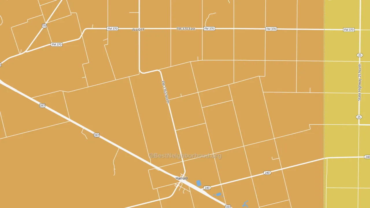 Map of the best neighborhoods in the 76364 area, with better matches in green and worse matches in red
