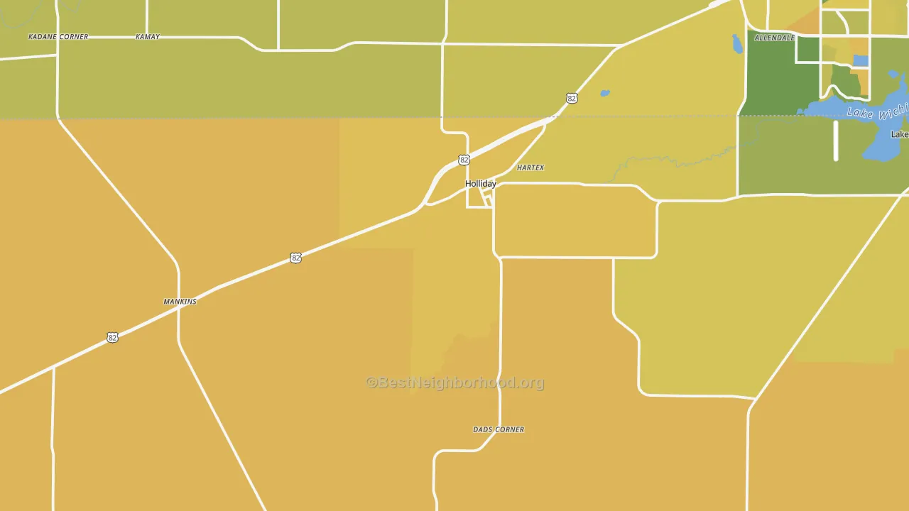Map of the best neighborhoods in the 76366 area, with better matches in green and worse matches in red