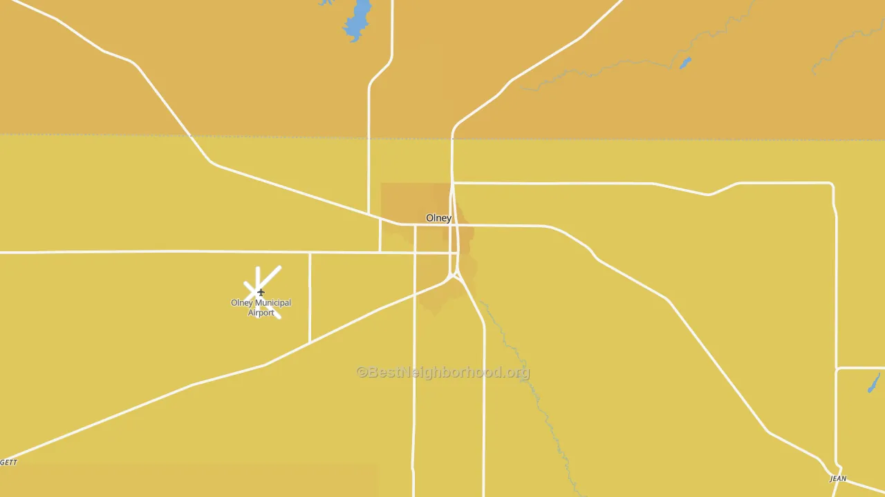 Map of the best neighborhoods in the 76374 area, with better matches in green and worse matches in red