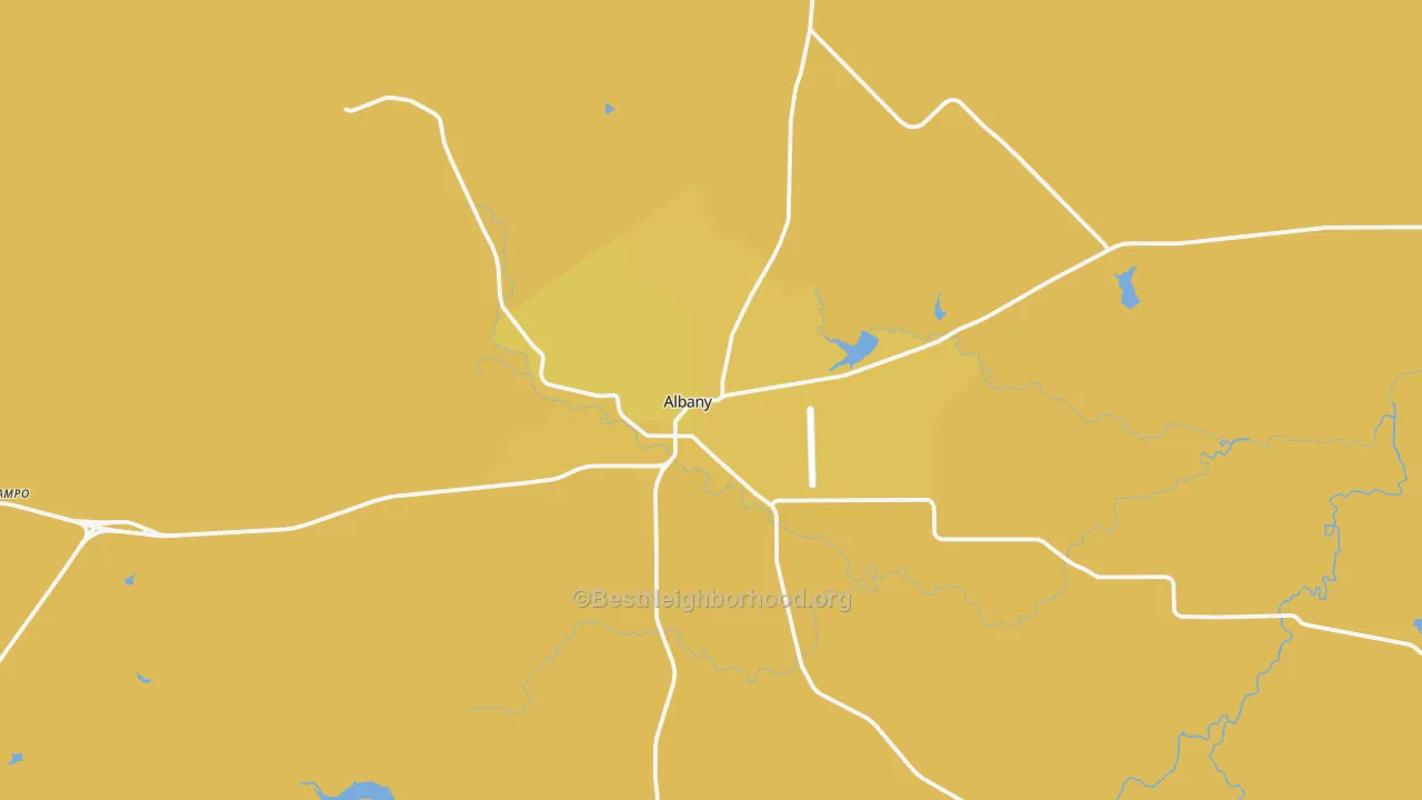 Map of the best neighborhoods in the 76430 area, with better matches in green and worse matches in red
