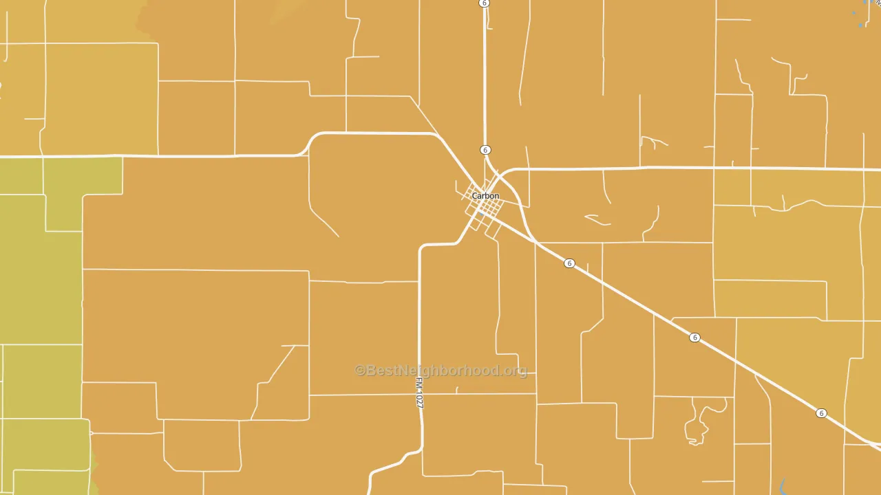 Map of the best neighborhoods in the 76435 area, with better matches in green and worse matches in red