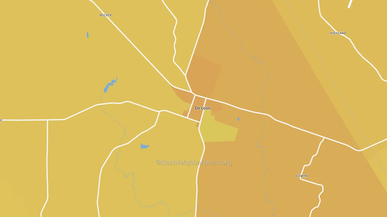 Map of the best neighborhoods in the 76444 area, with better matches in green and worse matches in red