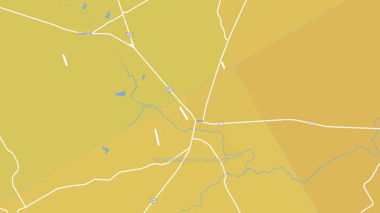 Map of the best neighborhoods in the 76457 area, with better matches in green and worse matches in red