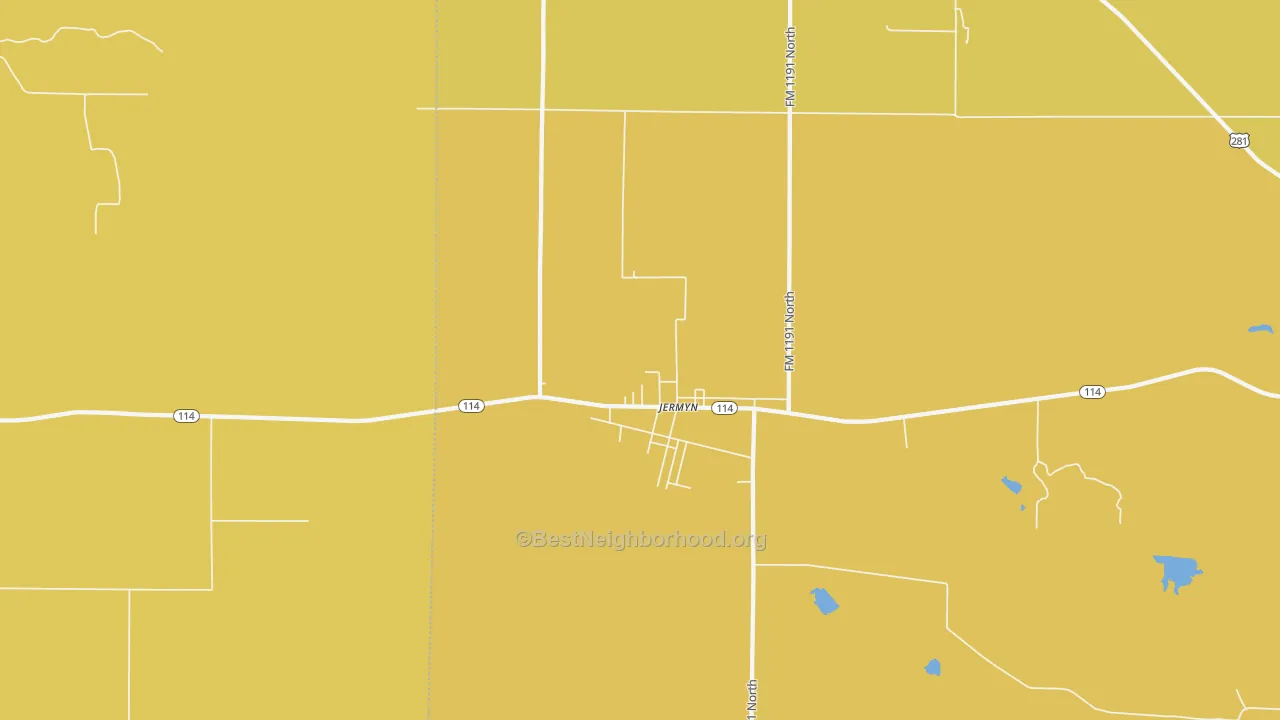 Map of the best neighborhoods in the 76459 area, with better matches in green and worse matches in red