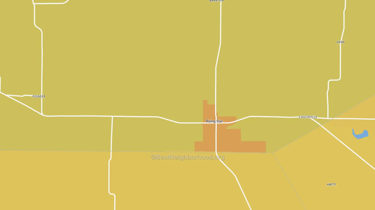 Map of the best neighborhoods in the 76471 area, with better matches in green and worse matches in red