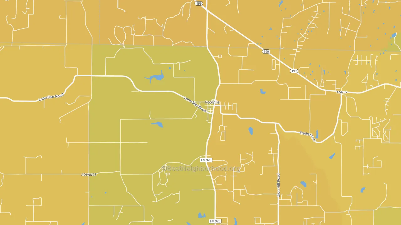 Map of the best neighborhoods in the 76487 area, with better matches in green and worse matches in red