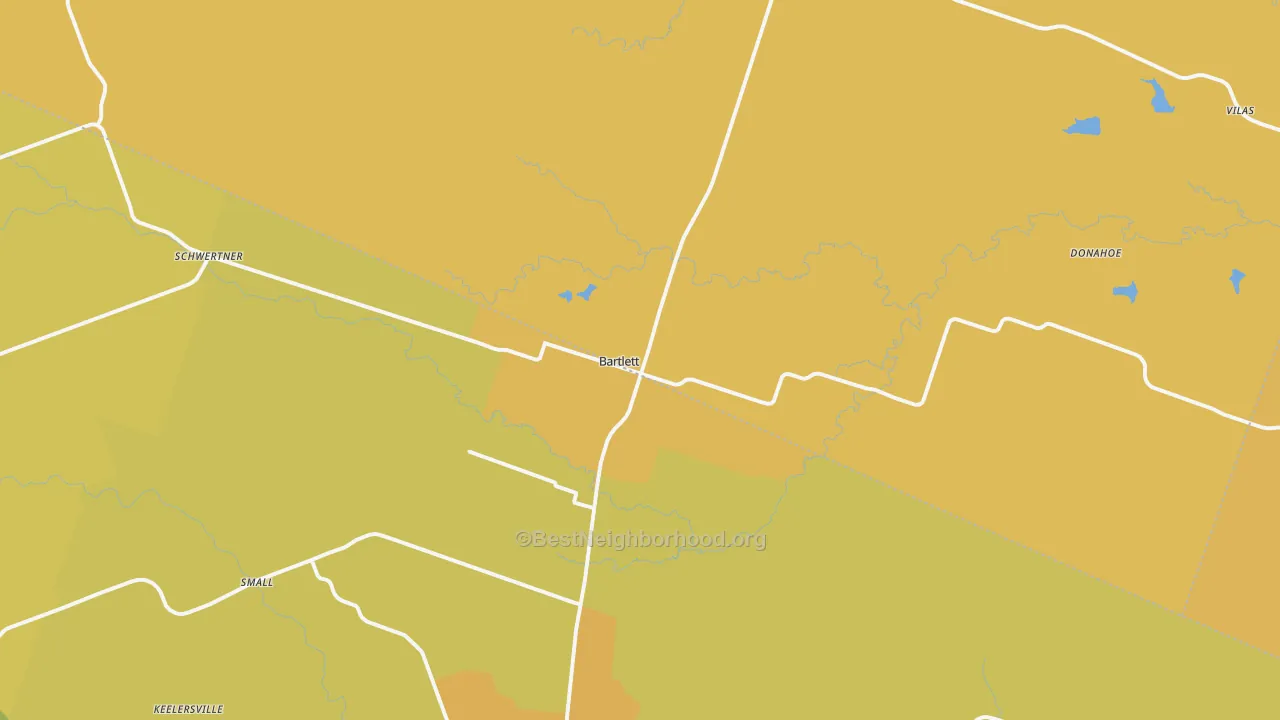 Map of the best neighborhoods in the 76511 area, with better matches in green and worse matches in red