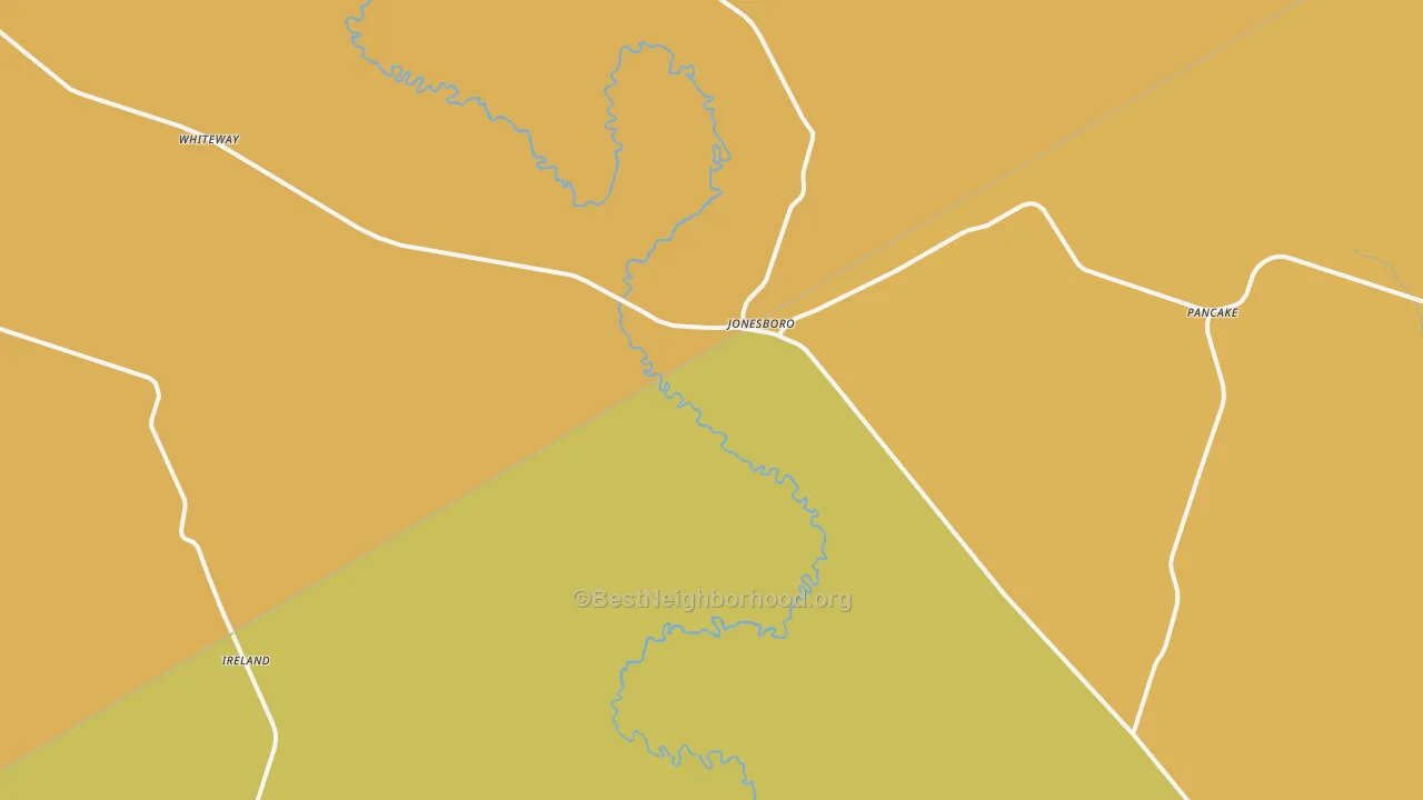 Map of the best neighborhoods in the 76538 area, with better matches in green and worse matches in red