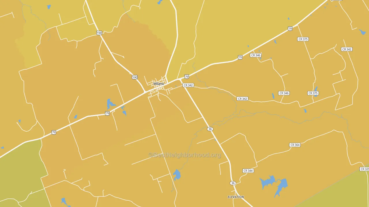 Map of the best neighborhoods in the 76556 area, with better matches in green and worse matches in red
