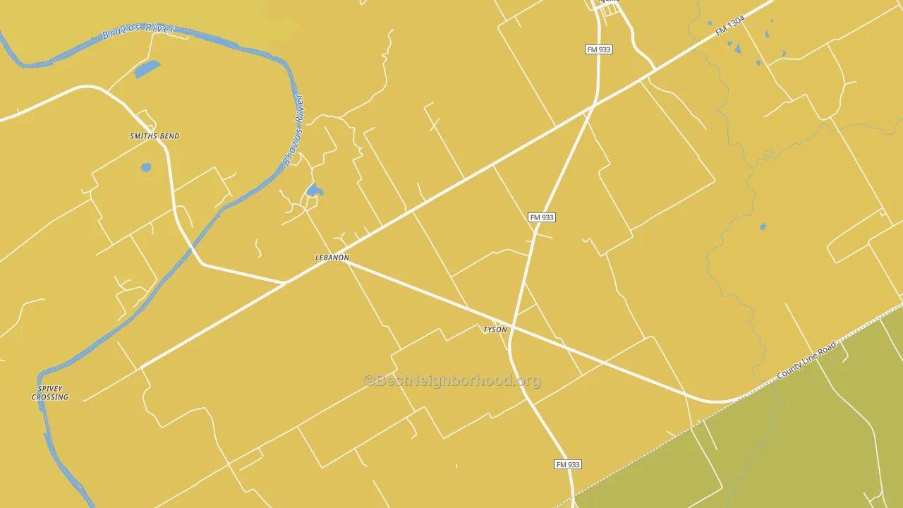 Map of the best neighborhoods in the 76622 area, with better matches in green and worse matches in red