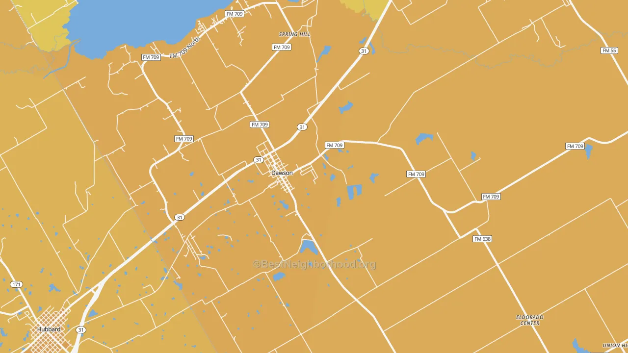 Map of the best neighborhoods in the 76639 area, with better matches in green and worse matches in red