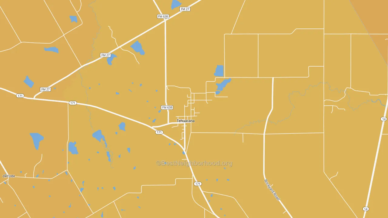 Map of the best neighborhoods in the 76686 area, with better matches in green and worse matches in red
