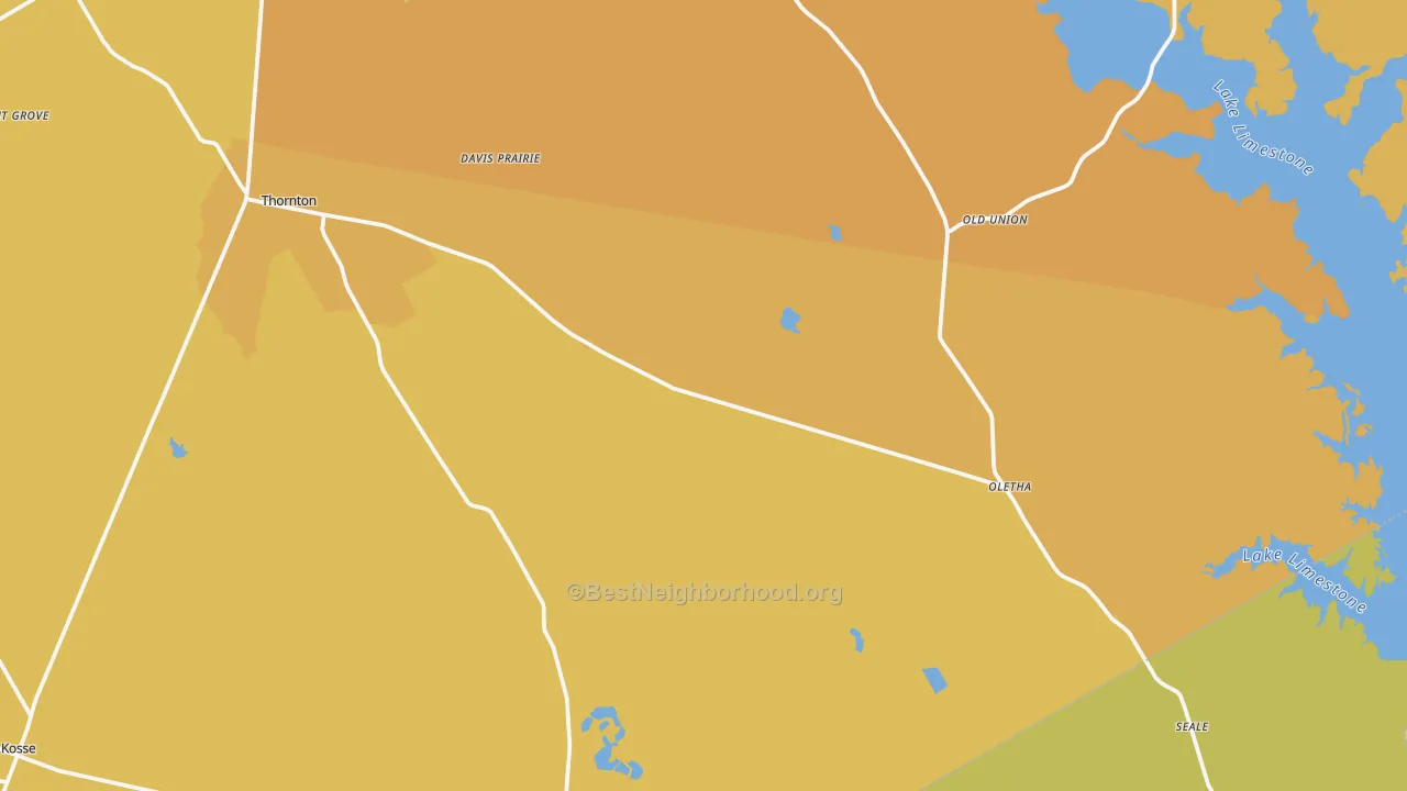 Map of the best neighborhoods in the 76687 area, with better matches in green and worse matches in red