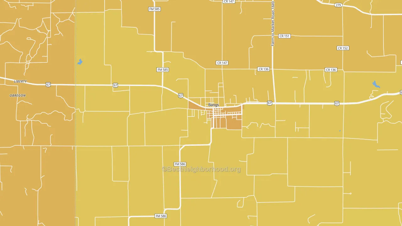 Map of the best neighborhoods in the 76823 area, with better matches in green and worse matches in red