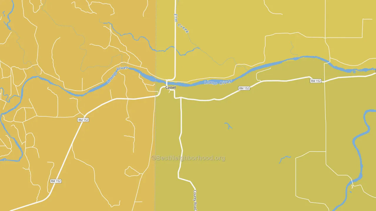 Map of the best neighborhoods in the 76831 area, with better matches in green and worse matches in red