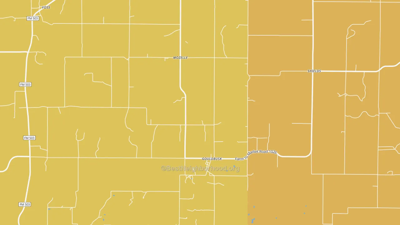 Map of the best neighborhoods in the 76845 area, with better matches in green and worse matches in red