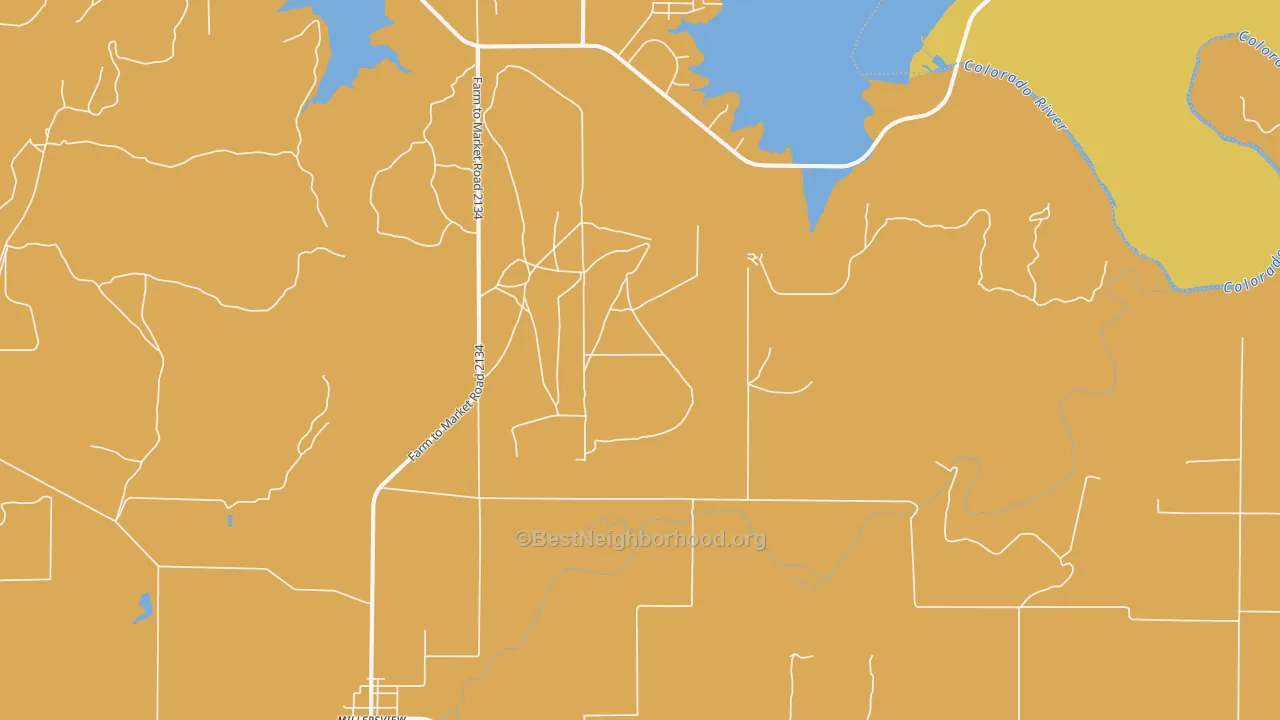 Map of the best neighborhoods in the 76862 area, with better matches in green and worse matches in red