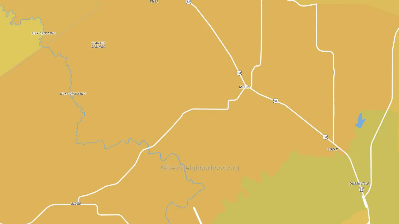 Map of the best neighborhoods in the 76864 area, with better matches in green and worse matches in red