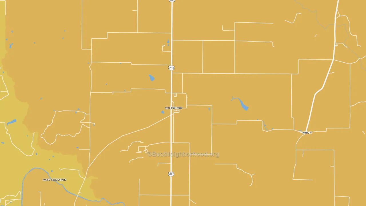 Map of the best neighborhoods in the 76873 area, with better matches in green and worse matches in red