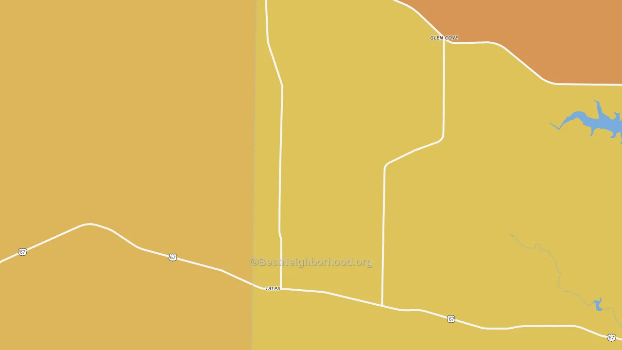 Map of the best neighborhoods in the 76882 area, with better matches in green and worse matches in red