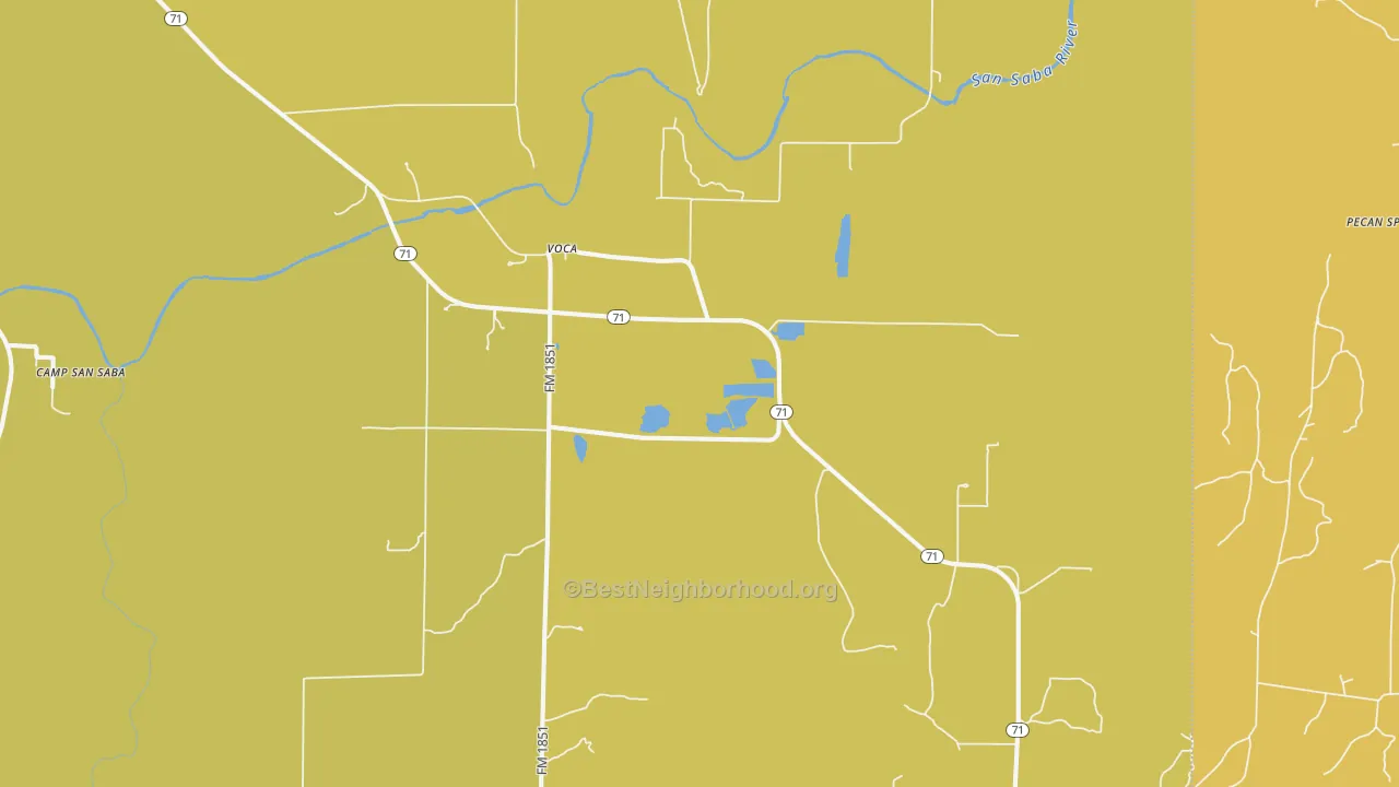 Map of the best neighborhoods in the 76887 area, with better matches in green and worse matches in red