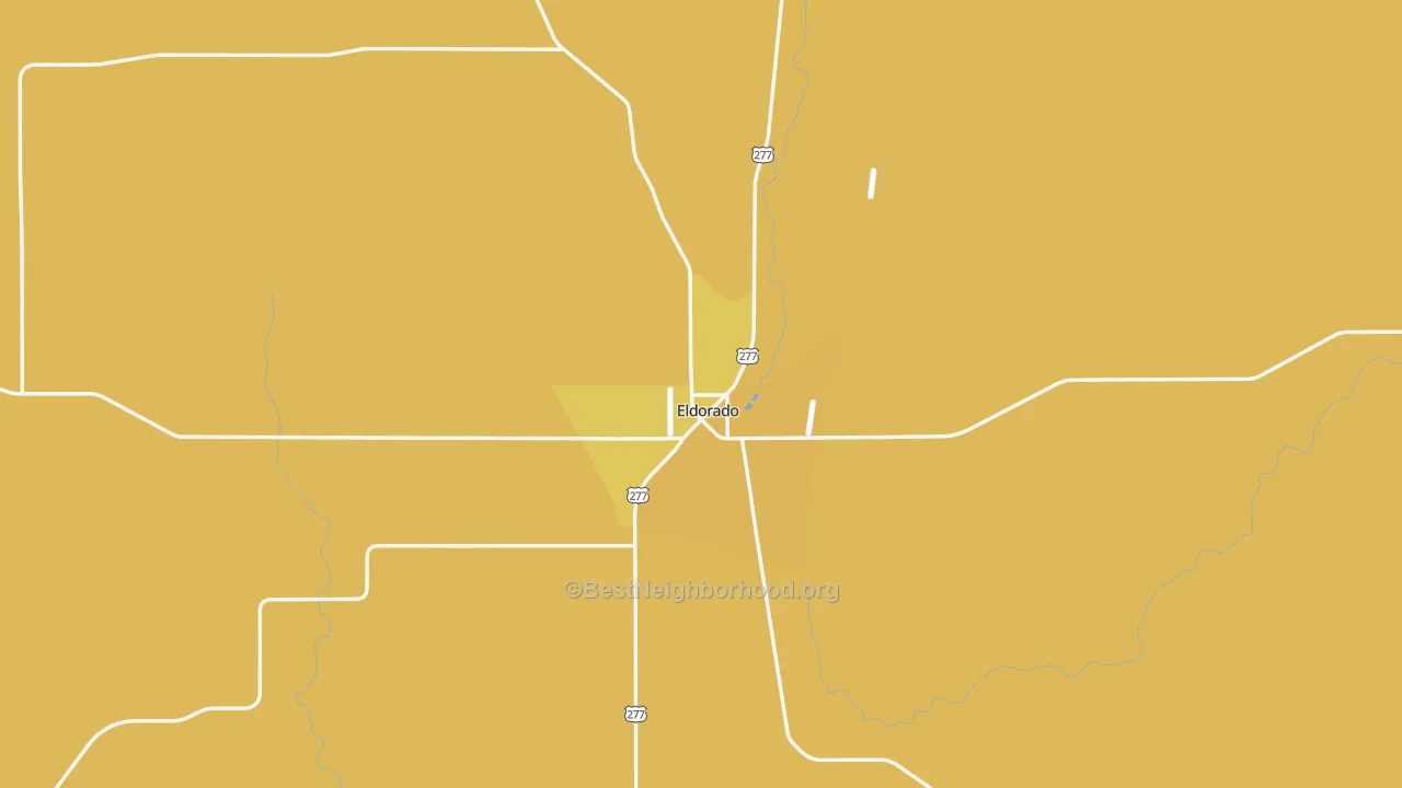 Map of the best neighborhoods in the 76936 area, with better matches in green and worse matches in red