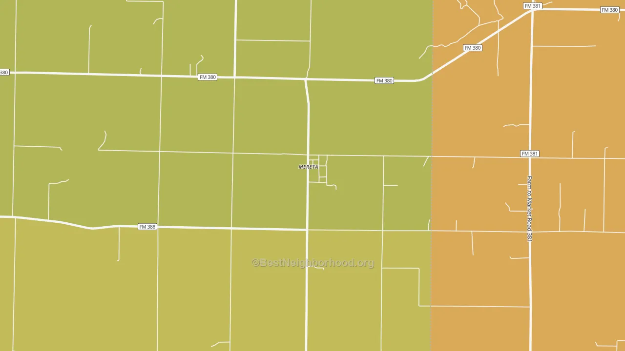 Map of the best neighborhoods in the 76940 area, with better matches in green and worse matches in red