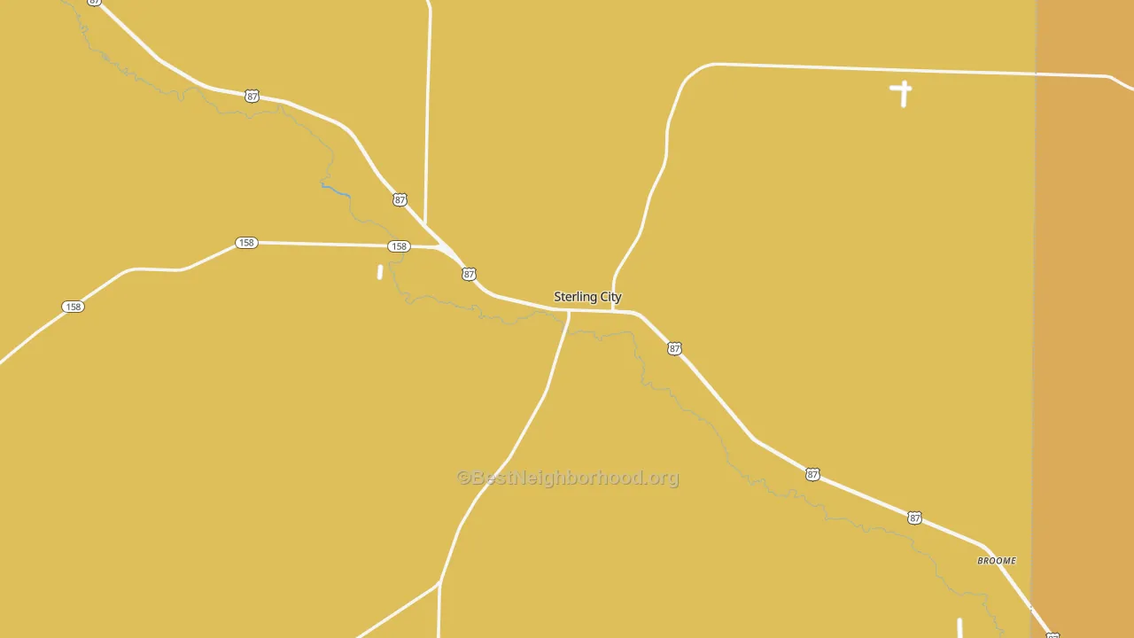 Map of the best neighborhoods in the 76951 area, with better matches in green and worse matches in red