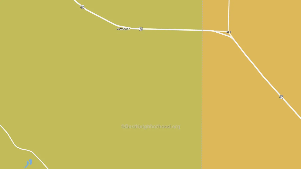 Map of the best neighborhoods in the 76955 area, with better matches in green and worse matches in red