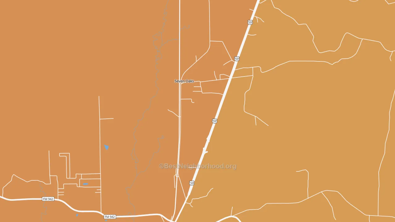 Map of the best neighborhoods in the 77350 area, with better matches in green and worse matches in red