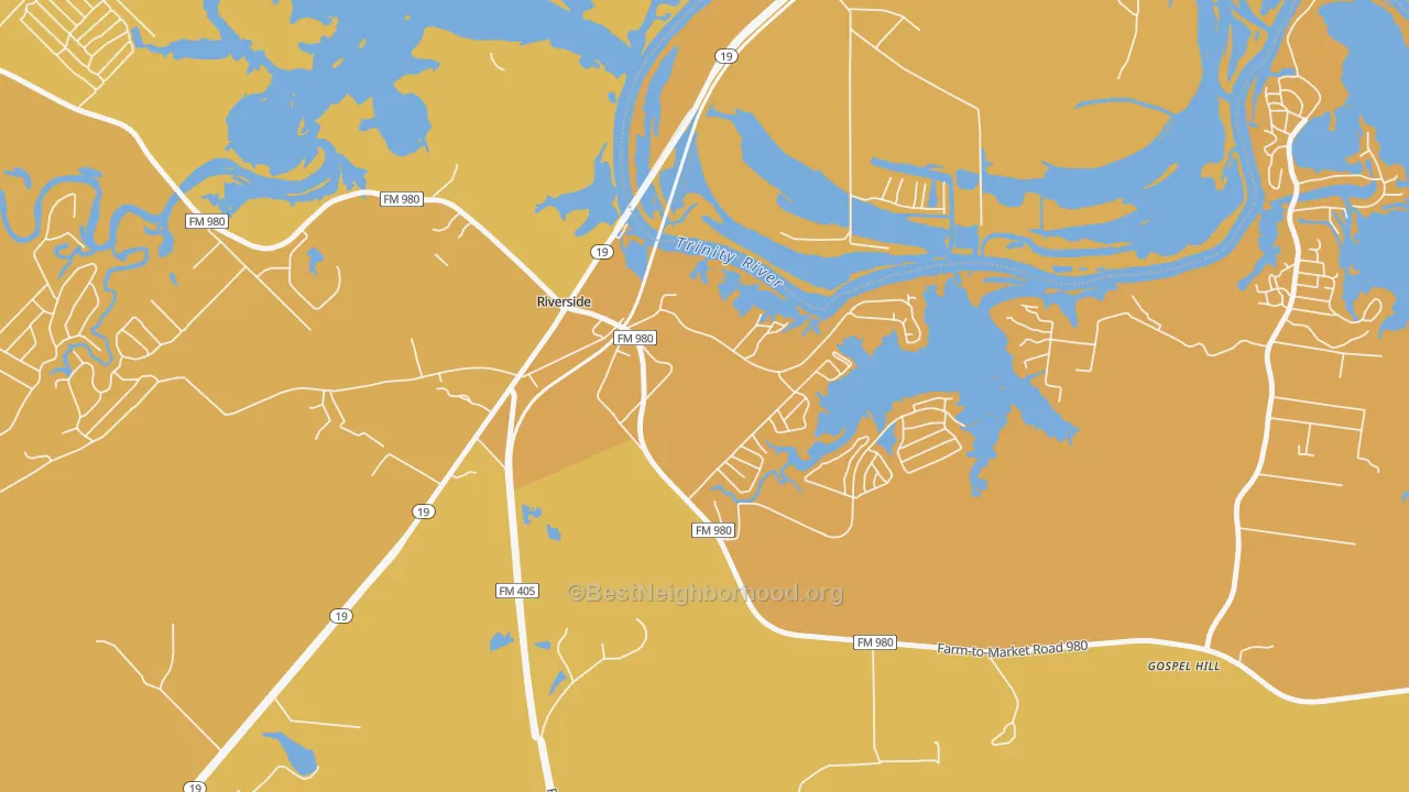 Map of the best neighborhoods in the 77367 area, with better matches in green and worse matches in red