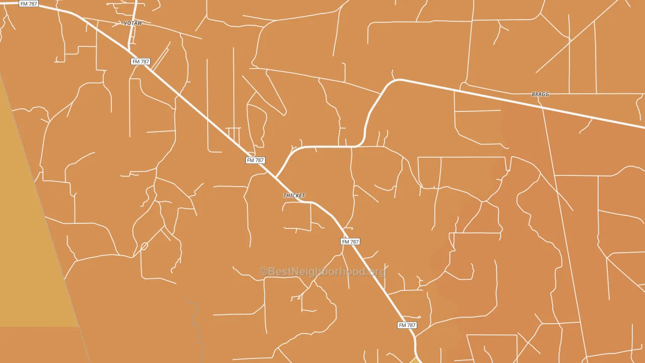 Map of the best neighborhoods in the 77374 area, with better matches in green and worse matches in red