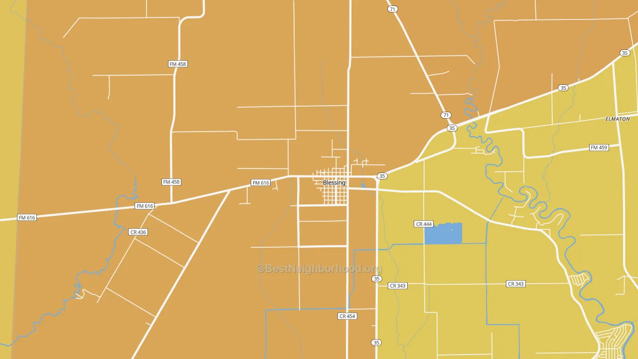 Map of the best neighborhoods in the 77419 area, with better matches in green and worse matches in red