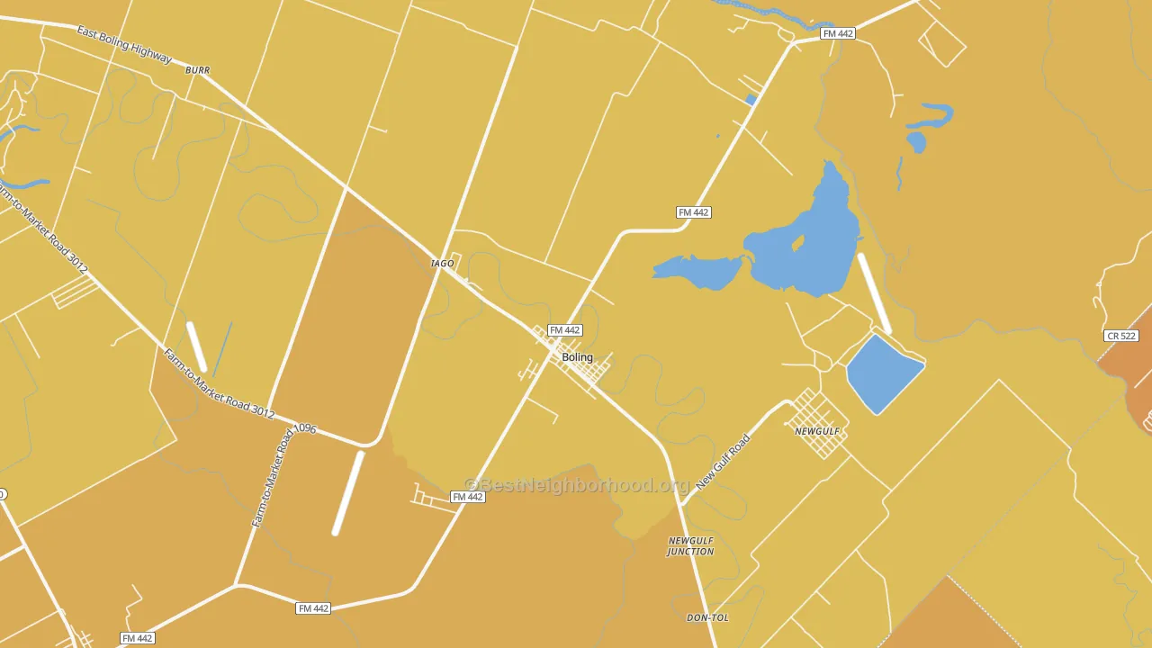 Map of the best neighborhoods in the 77420 area, with better matches in green and worse matches in red