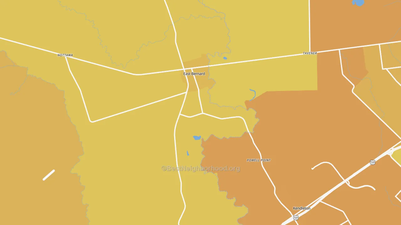 Map of the best neighborhoods in the 77435 area, with better matches in green and worse matches in red