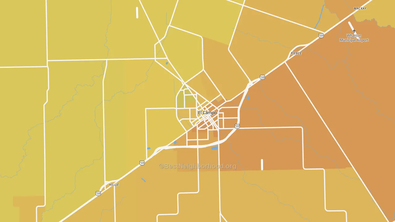 Map of the best neighborhoods in the 77437 area, with better matches in green and worse matches in red