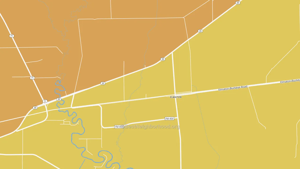 Map of the best neighborhoods in the 77440 area, with better matches in green and worse matches in red