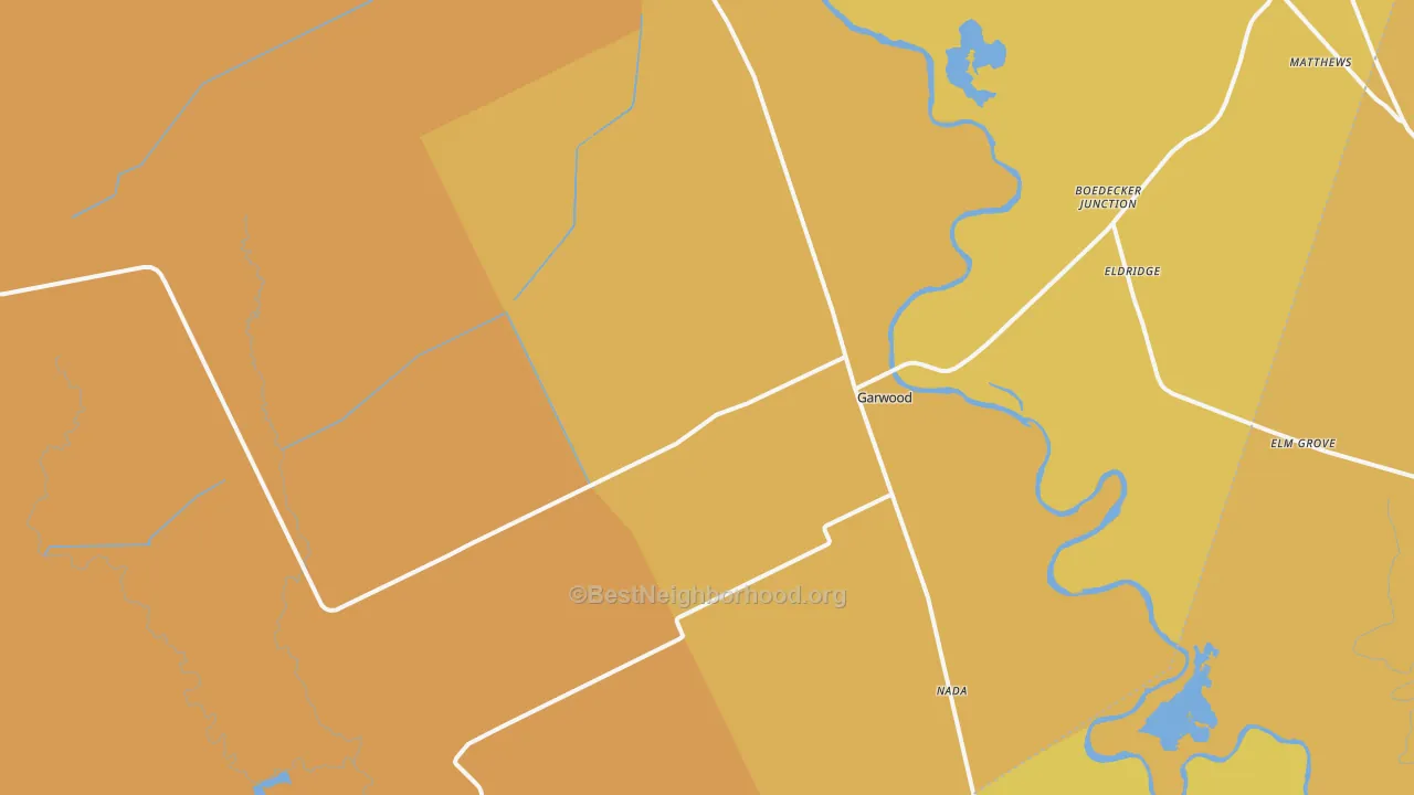Map of the best neighborhoods in the 77442 area, with better matches in green and worse matches in red