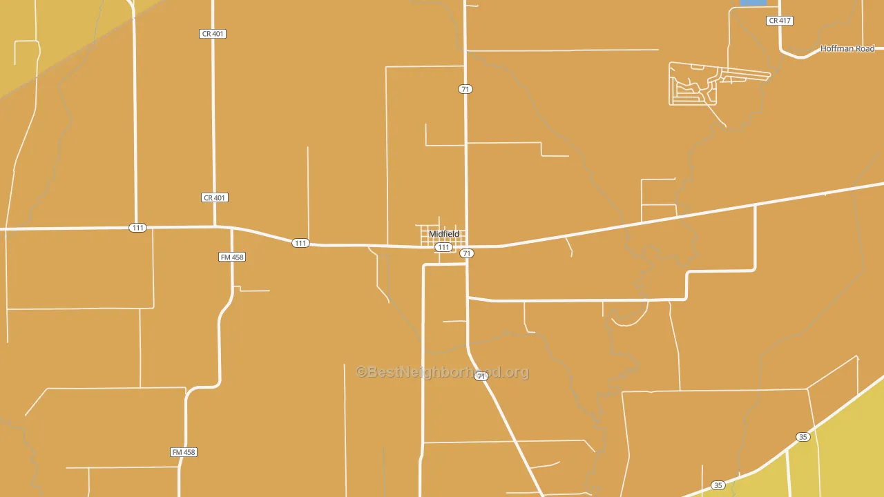 Map of the best neighborhoods in the 77458 area, with better matches in green and worse matches in red