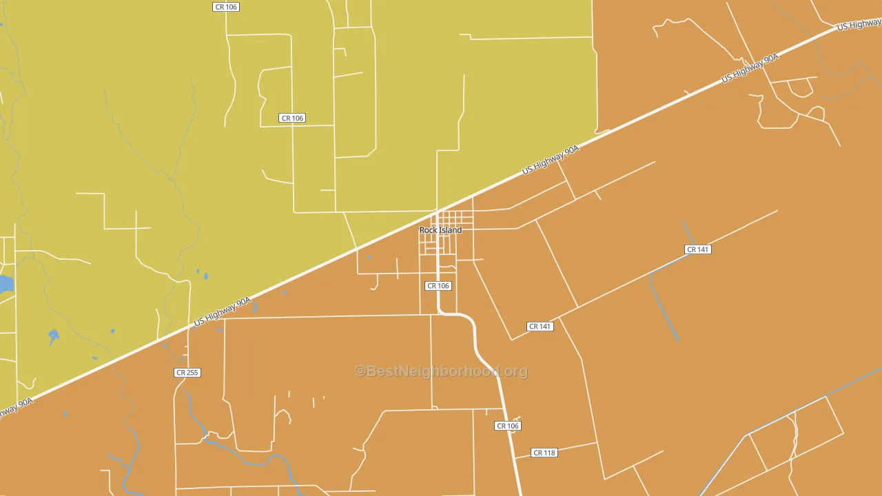 Map of the best neighborhoods in the 77470 area, with better matches in green and worse matches in red